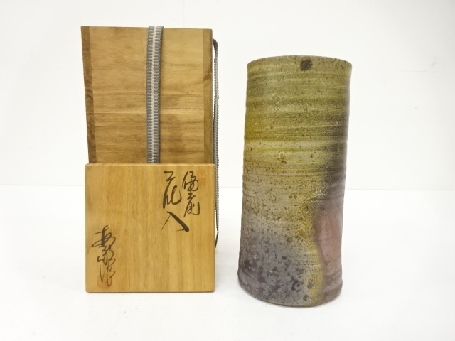 JAPANESE TEA POTTERY / BIZEN WARE HANAIRE FLOWER VASE / ARTISAN WORK